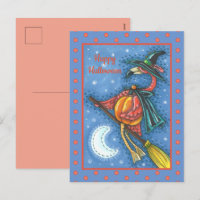 PINK FLAMINGO WITCH, FLYING OVER MOON ON A BROOM