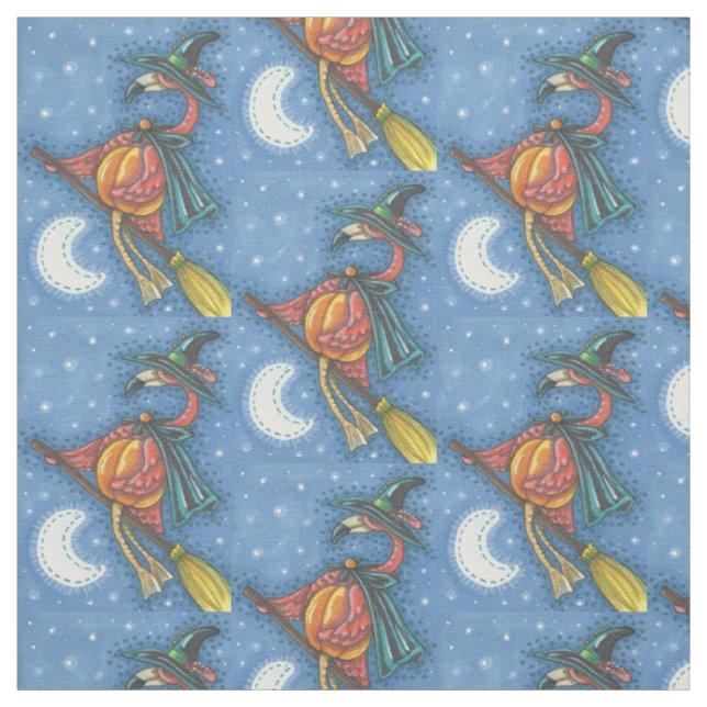 PINK FLAMINGO WITCH, HALLOWEEN FABRIC Repeat (Swatch)