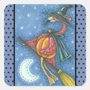 PINK FLAMINGO WITCH, HALLOWEEN STICKERS Sheet Squ.