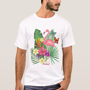 Pink Flamingo with  Butterfly For Flamingo Lovers T-Shirt