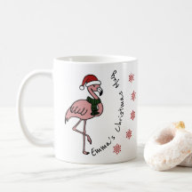 Pink flamingo with Christmas hat personalised name