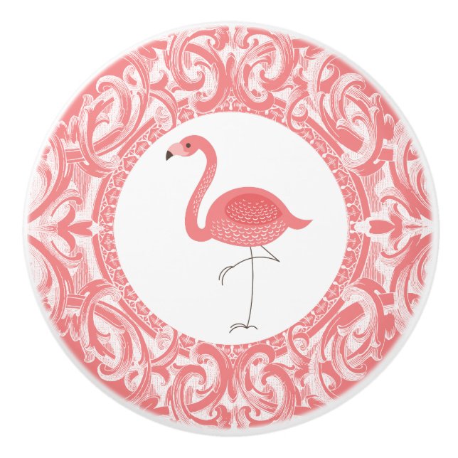 Pink Flamingo With Floral Swirls Ornament Ceramic Knob (Front)