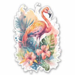 Pink Flamingo with Flowers Sticker