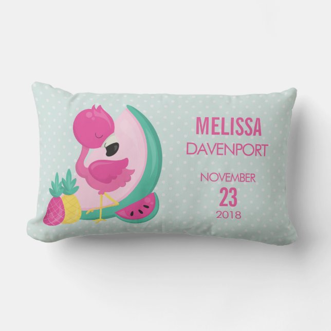 Pink Flamingo with Fresh Fruits Baby Birth Lumbar Cushion (Front)