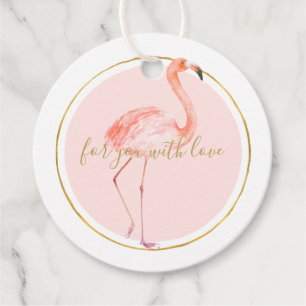Pink flamingo with gold and frame personalised favour tags