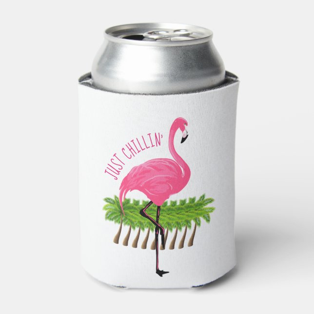Pink Flamingo With Palm Trees Can Cooler (Can Front)