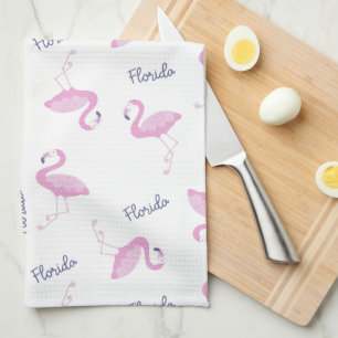 Pink Flamingo With Purple Florida Tea Towel