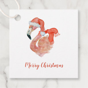Pink Flamingo with Santa Hat Christmas Gift Tags
