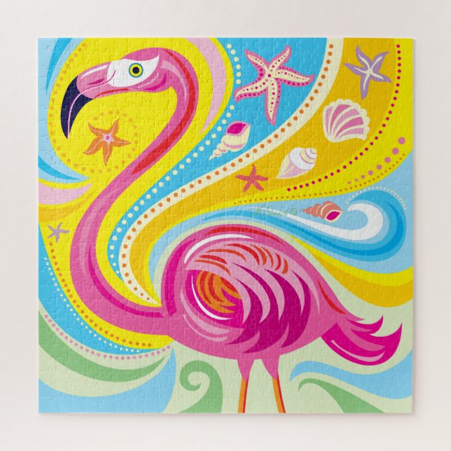 Pink Flamingo with Starfish Jigsaw Puzzle (Vertical)