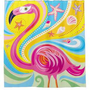 Pink Flamingo with Starfish Shower Curtain