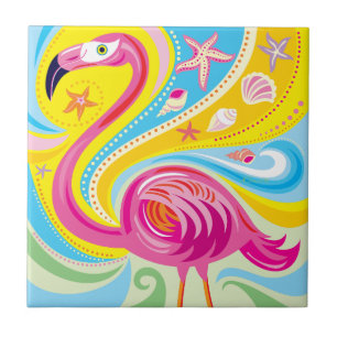 Pink Flamingo with Starfish Tile