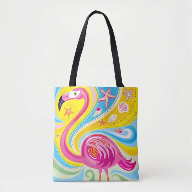 Pink Flamingo with Starfish Tote Bag (Front)