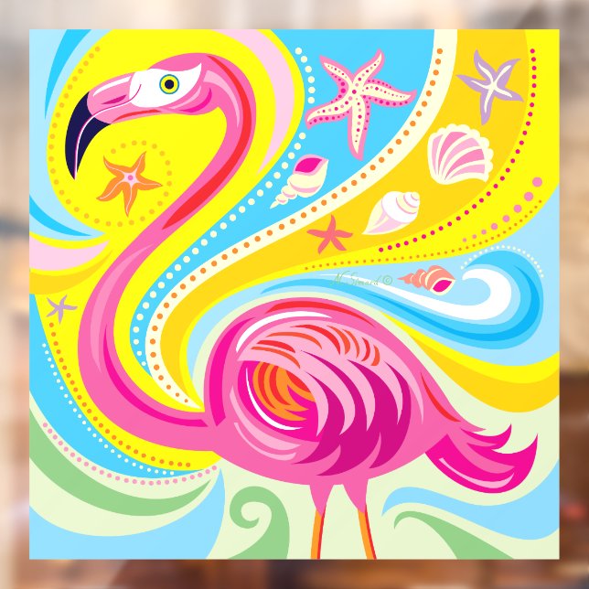 Pink Flamingo with Starfish Window Cling (Sheet 2)