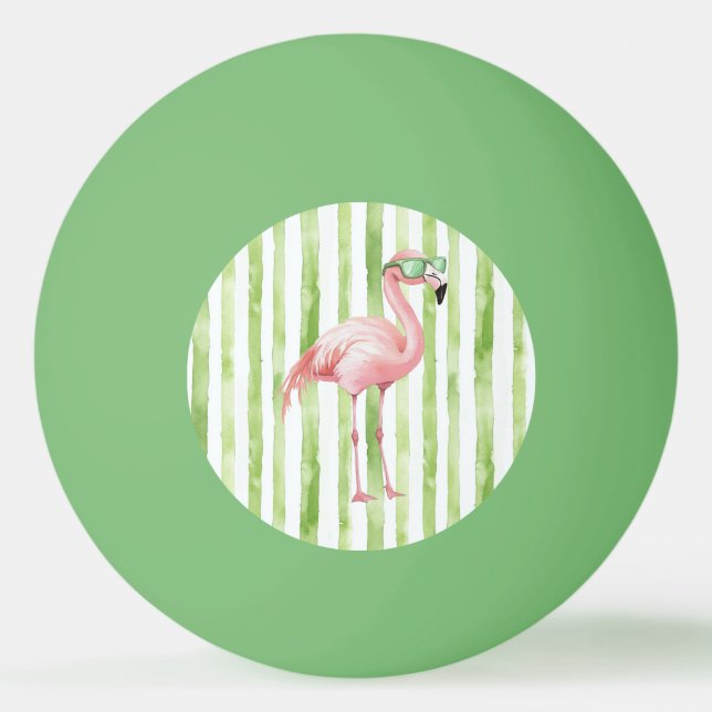 Pink Flamingo with Sunglasses Green Stripes Ping Pong Ball (Front)