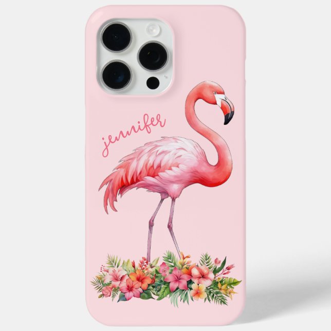 Pink Flamingo with Tropical Flowers Case-Mate iPhone Case (Back)