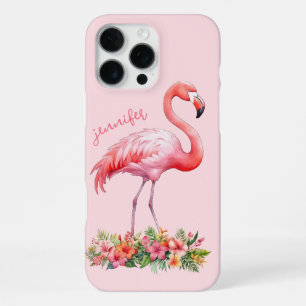 Pink Flamingo with Tropical Flowers iPhone 16 Pro Max Case