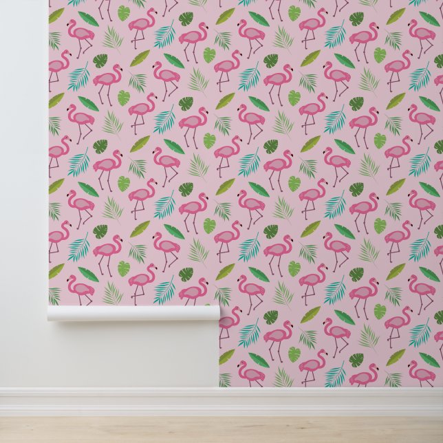 Pink Flamingo with Tropical leaves Wallpaper (Application)