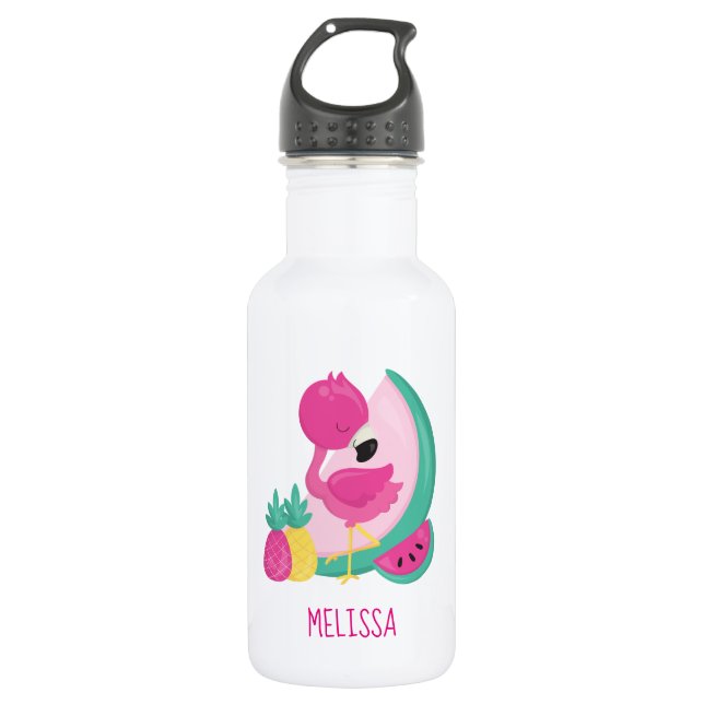 Pink Flamingo with Watermelon & Pineapples 532 Ml Water Bottle (Front)