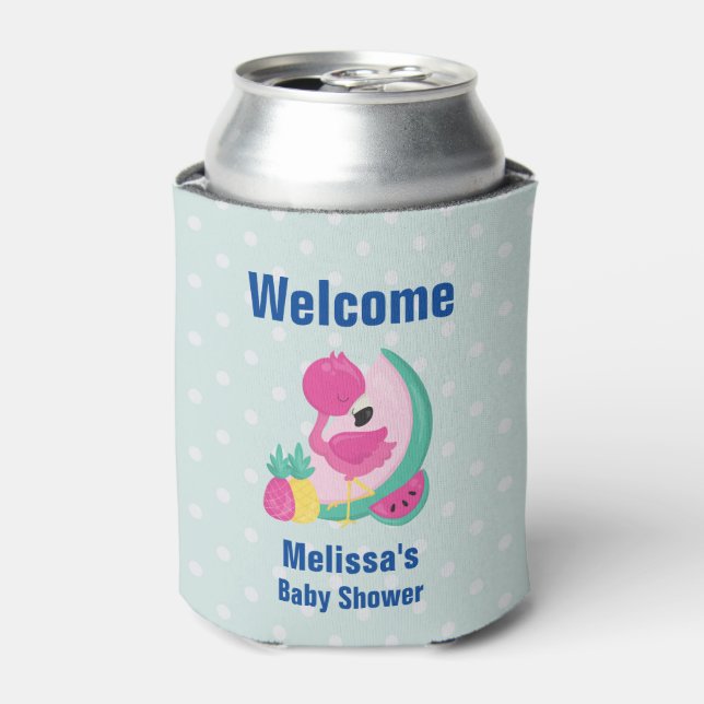Pink Flamingo with Watermelon & Pineapples Can Cooler (Can Front)