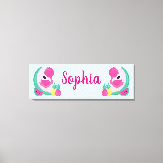 Pink Flamingo with Watermelon & Pineapples Canvas Print (Front)