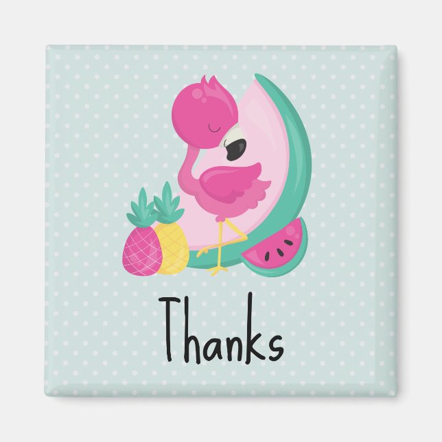 Pink Flamingo with Watermelon & Pineapples Magnet (Front)