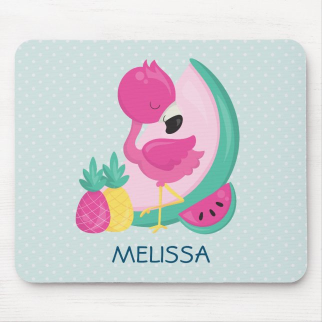 Pink Flamingo with Watermelon & Pineapples Mouse Mat (Front)