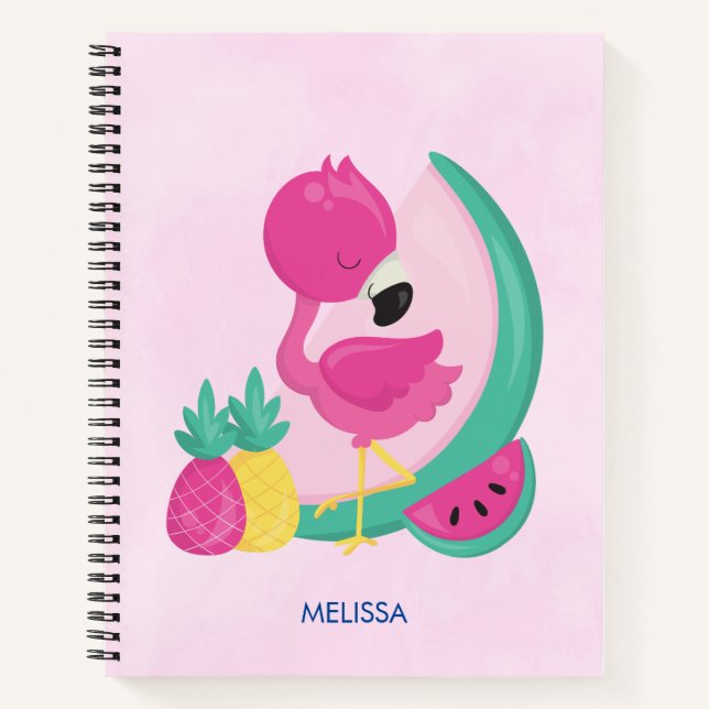 Pink Flamingo with Watermelon & Pineapples Notebook (Front)