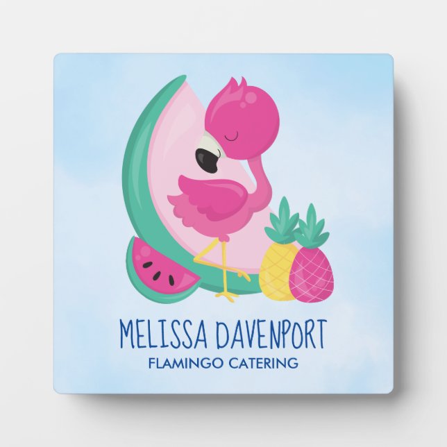 Pink Flamingo with Watermelon & Pineapples Plaque (Front)