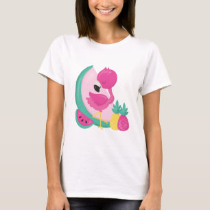Pink Flamingo with Watermelon & Pineapples T-Shirt