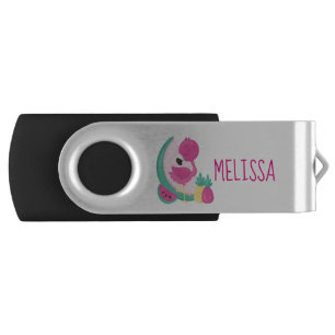 Pink Flamingo with Watermelon & Pineapples USB Flash Drive