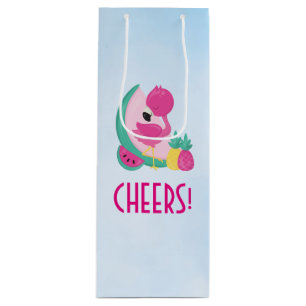Pink Flamingo with Watermelon & Pineapples Wine Gift Bag