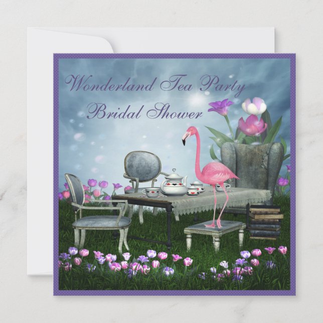 Pink Flamingo Wonderland Tea Party Bridal Shower Invitation (Front)