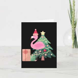 Pink Flamingo Xmas Tree Tropical Summer Christmas Card