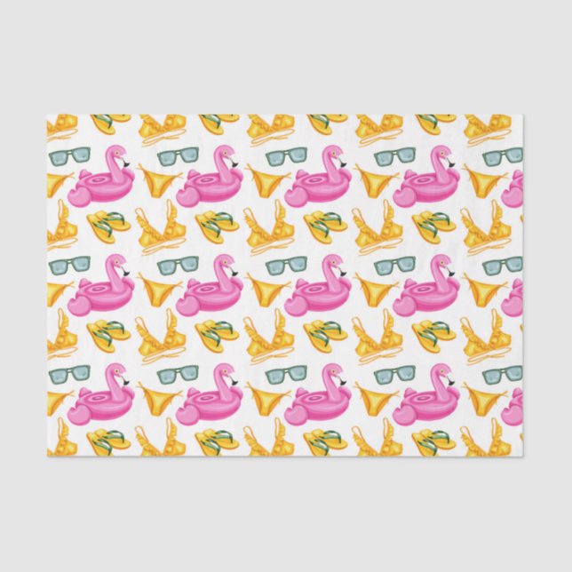 Pink Flamingo Yellow Bikin (Design 81 Pink Series) Tissue Paper (Front)