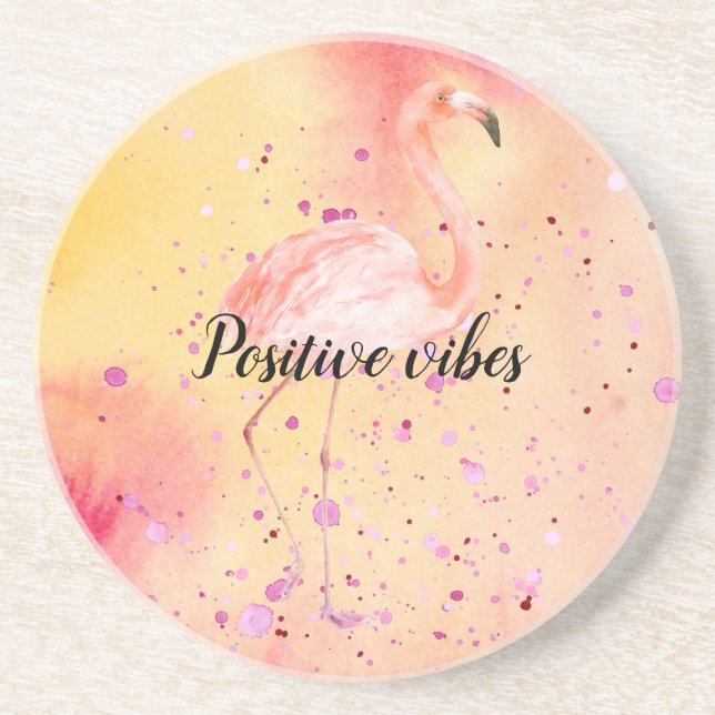 Pink Flamingo Yellow Peach Tie dye Coaster (Front)