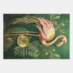 Pink Flamingoes Feathered Finery, Coconut Grove Wrapping Paper Sheet