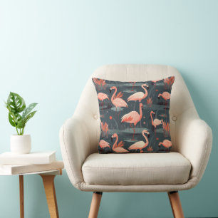 Pink Flamingoes In Water Cushion