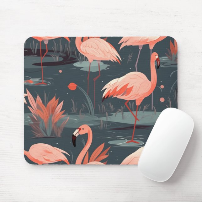 Pink Flamingoes In Water Mouse Mat (With Mouse)