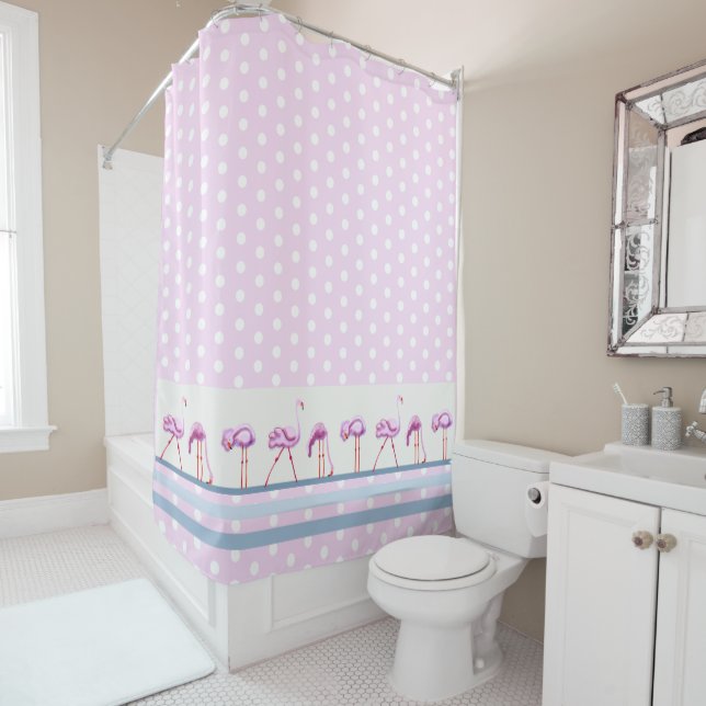 Pink flamingoes shower curtain (In Situ)