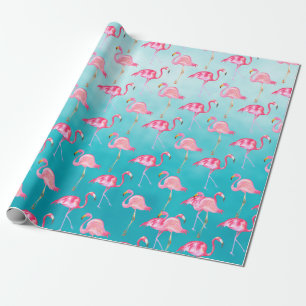 Pink Flamingoes & Turquoise Blue Sea Wrapping Paper