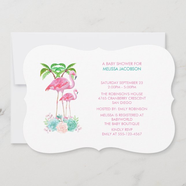 Pink Flamingos amd Floral Bouquet Baby Shower Invitation (Front)