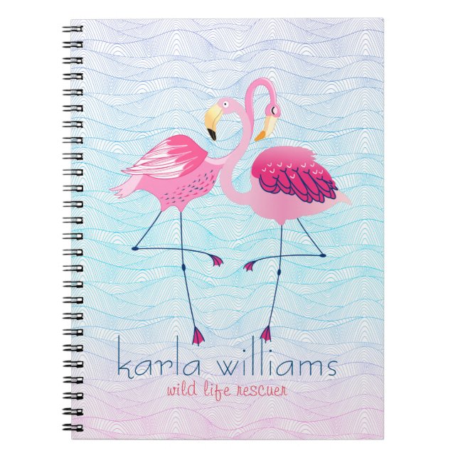 Pink Flamingos And Abstract Beach Water Waves Notebook (Front)