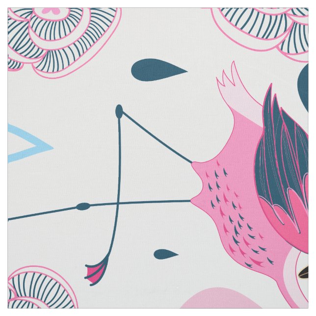 Pink Flamingos And Flowers Pattern Fabric (Swatch)