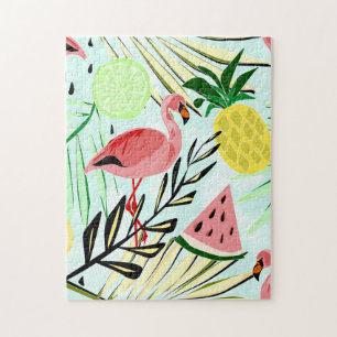 Pink flamingos and fruit. jigsaw puzzle