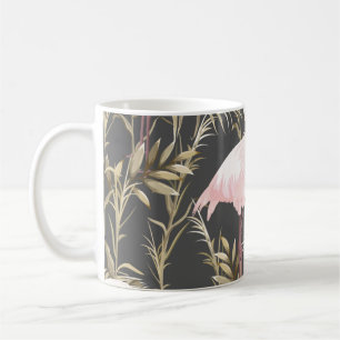 Pink flamingos and golden plants seamless pattern coffee mug