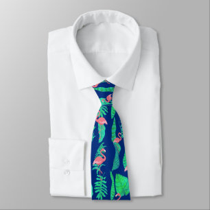 pink flamingos and green leaves on any colour tie