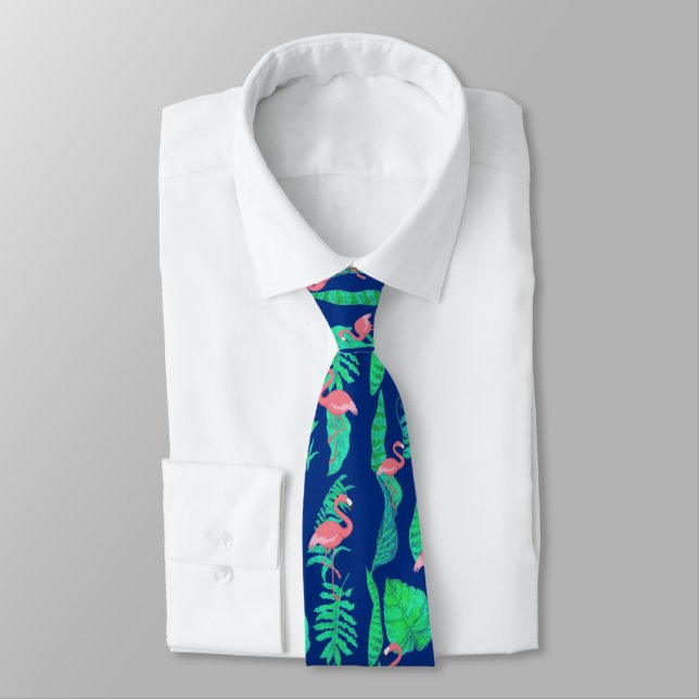 pink flamingos and green leaves on any colour tie (Tied)