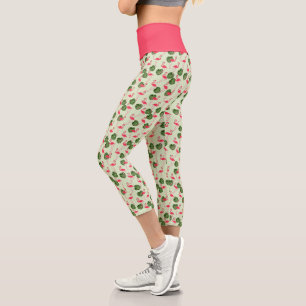 Pink Flamingos and Palm Leaves Capri Leggings