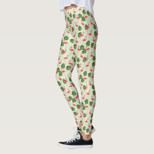 Pink Flamingos and Palm Leaves Leggings