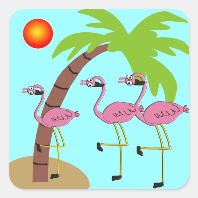 Pink Flamingos and Palm Tree Gifts Square Sticker (Front)